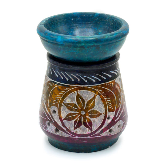 Small Coloured Soapstone Oil Burner 8cm - Flower