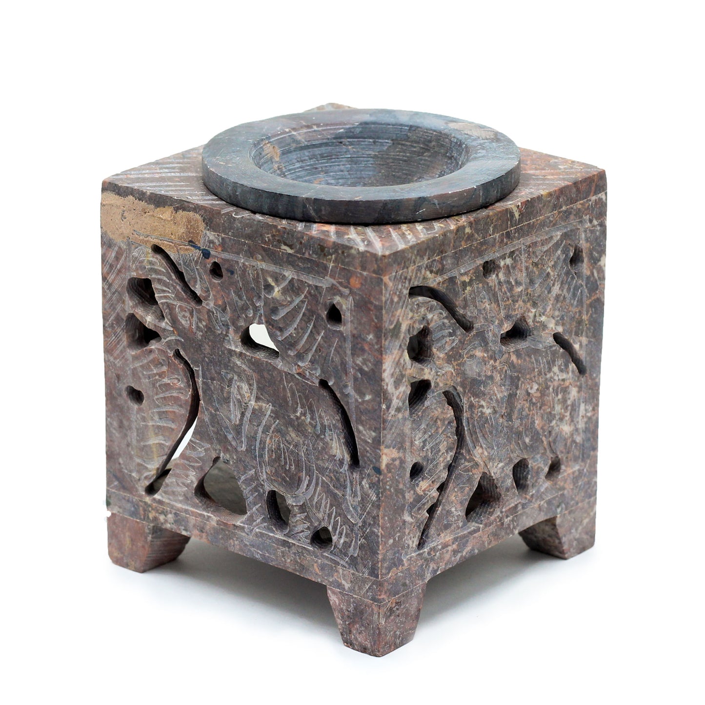 Square Soapstone Oil Burner 10x7.5cm - Elephant