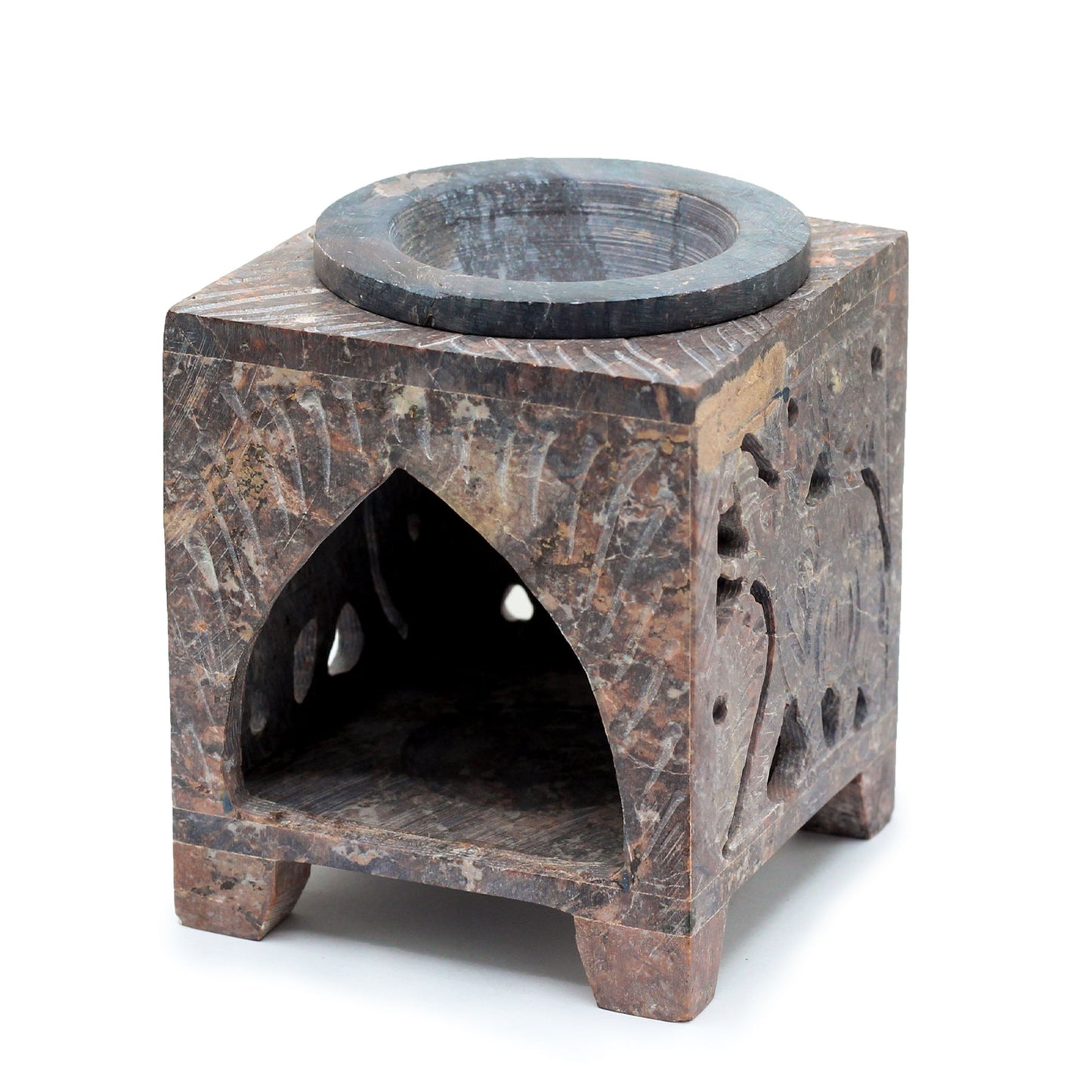 Square Soapstone Oil Burner 10x7.5cm - Elephant