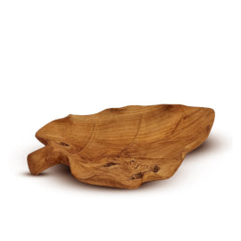 Large Leaf Shaped Teakwood Fruit Bowl - 40x24x5cm