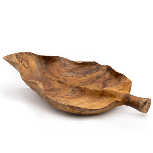 Large Leaf Shaped Teakwood Fruit Bowl - 40x24x5cm