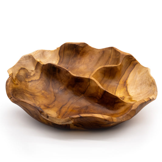 Smooth Round Teakwood Fruit Bowl Three Sections - 30x5.5cm