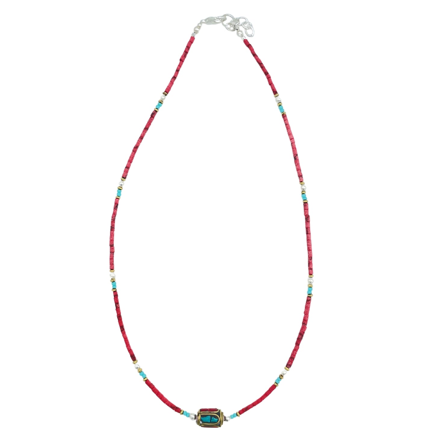 Nepalese Extra Fine Gem Necklace - Coral Tribal Bead