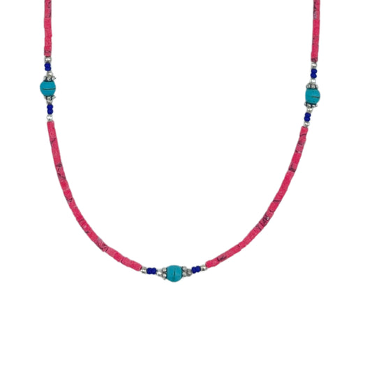 Nepalese Extra Fine Gem Necklace - Pink Coral & Turquoise Beads