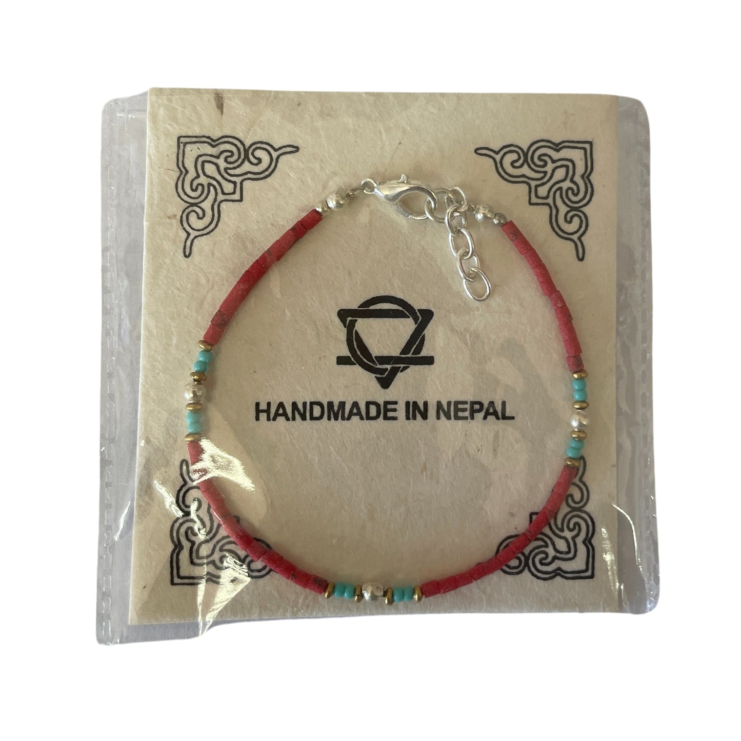 Nepalese Extra Fine Gem Bracelet - Coral Tribal Bead