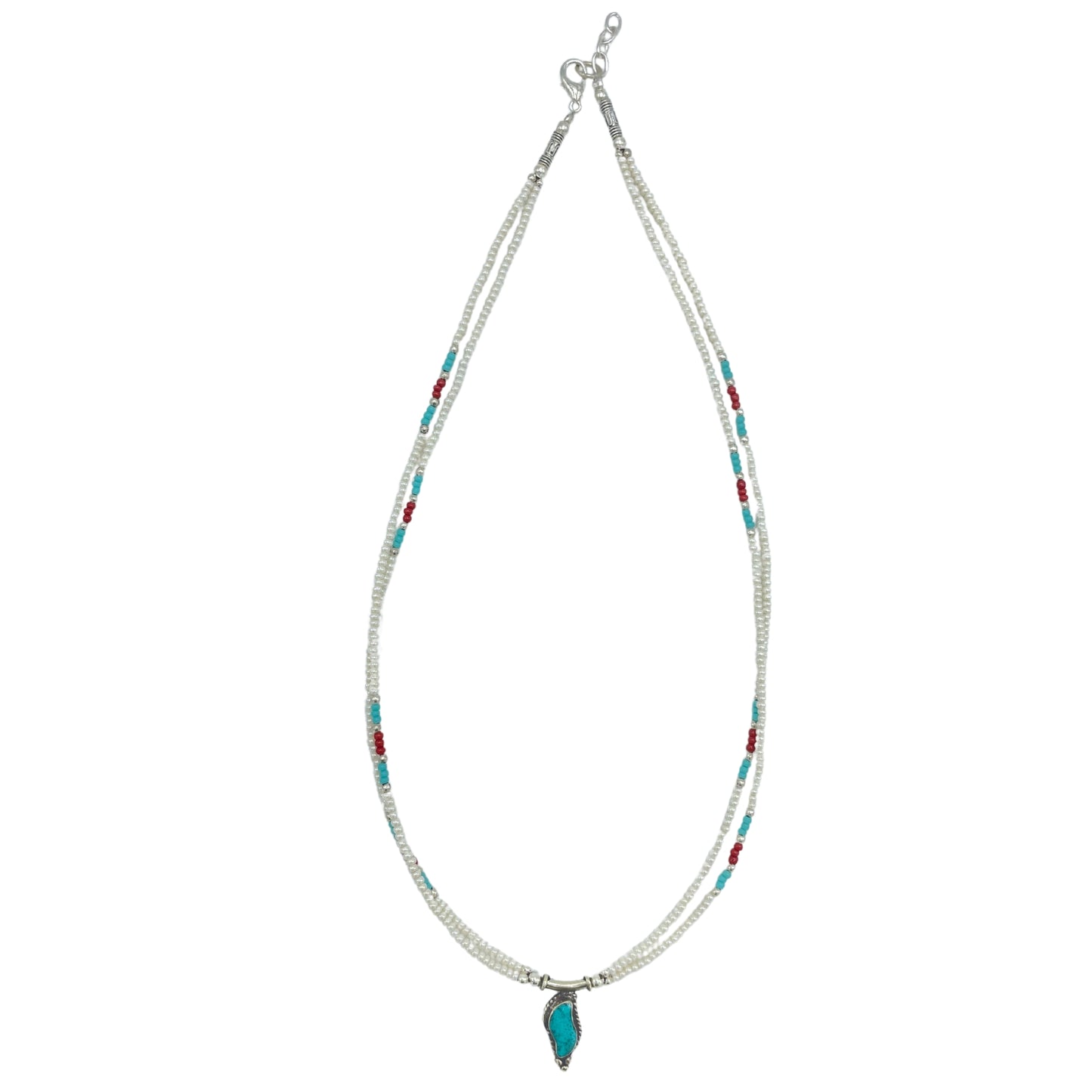 Nepalese Extra Fine Two Line Necklace - Pearl & Turquoise Pendant