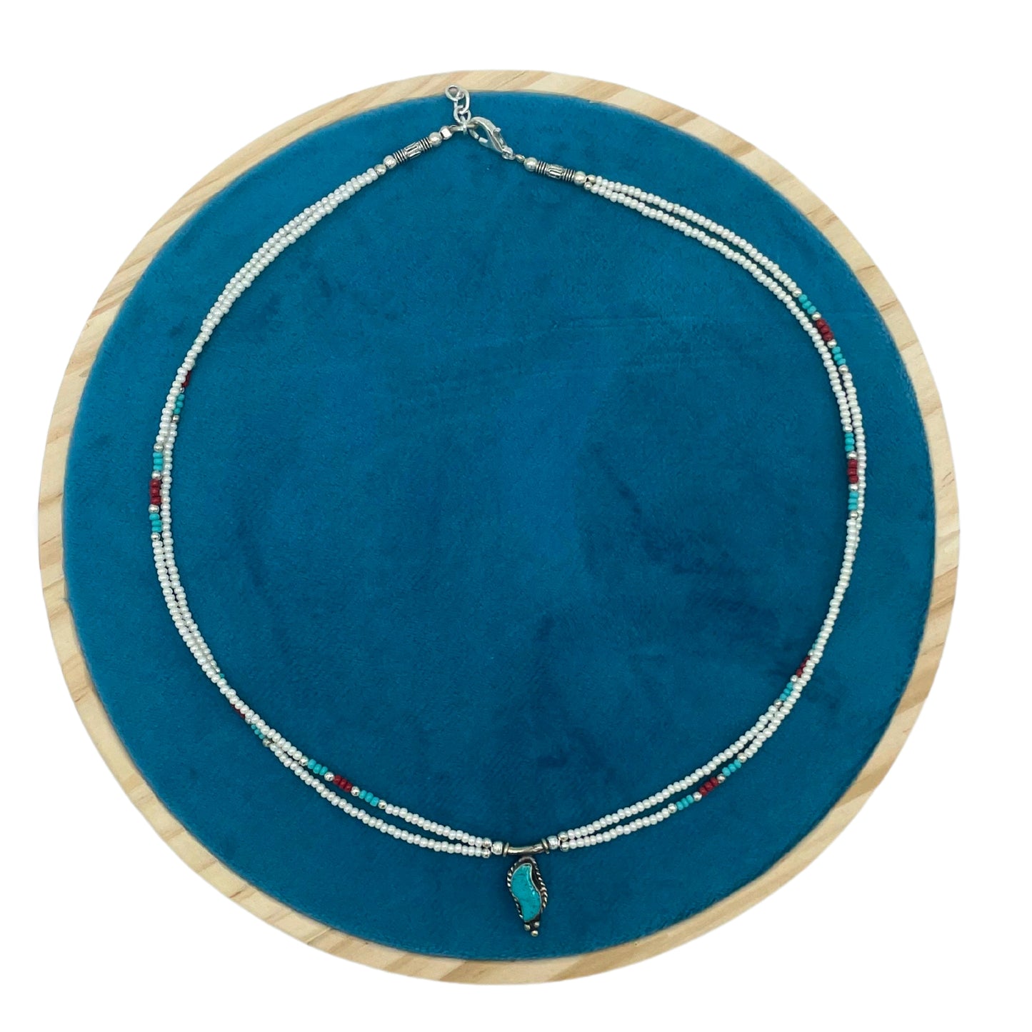 Nepalese Extra Fine Two Line Necklace - Pearl & Turquoise Pendant