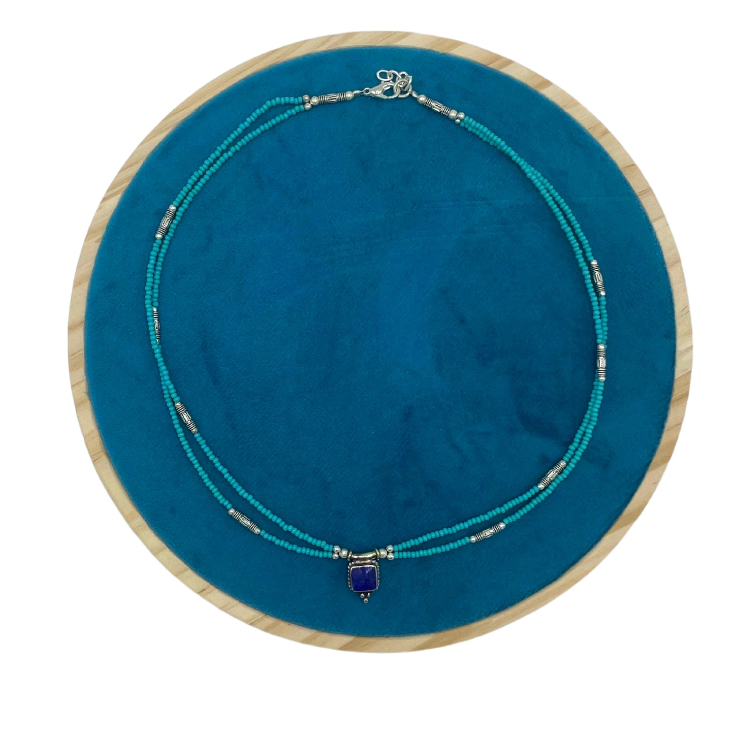 Nepalese Extra Fine Two Line Necklace - Turquoise & Lapis Pendant