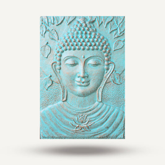 Large Buddha Iron Frame Turquoise Relief - 0.7x1m