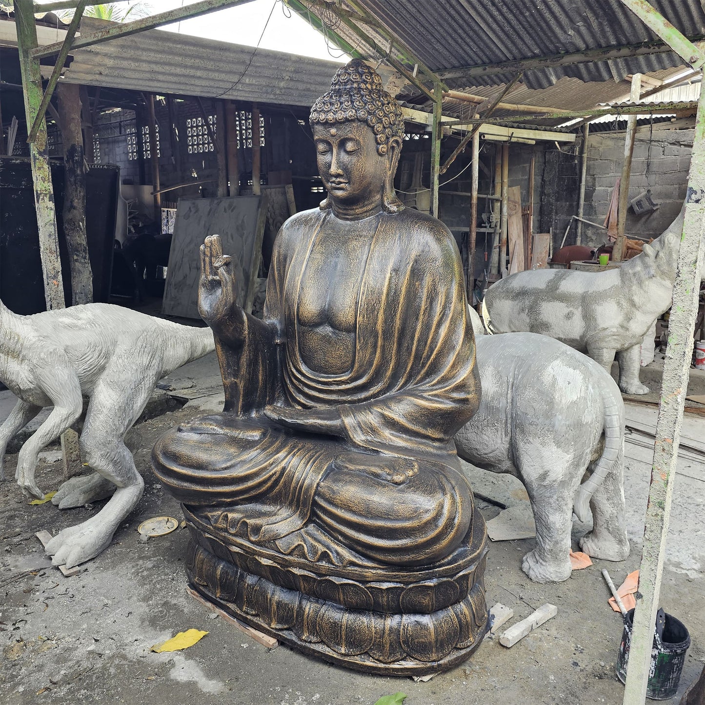 Large Antique Gold Buddha Teaching on Lotus - 2m