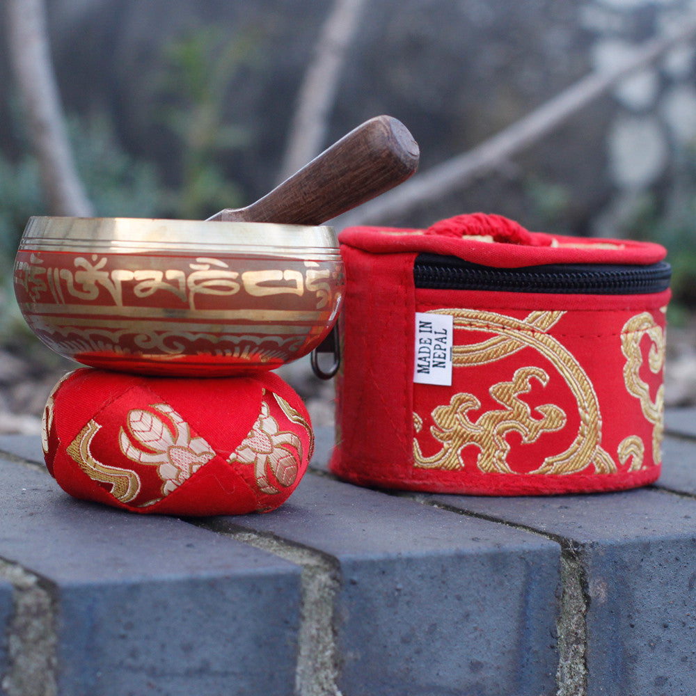 Mini Singing Bowl Gift Set - Red