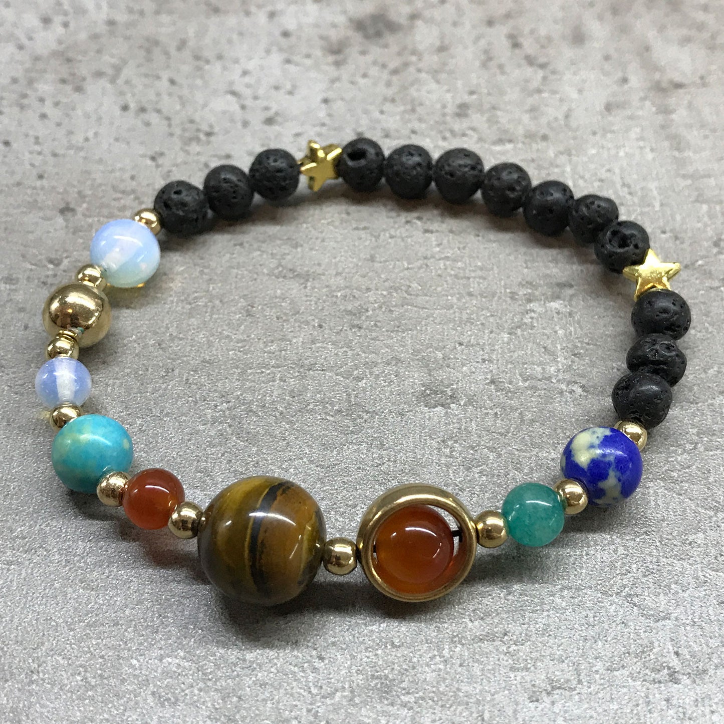 Lava Stone Bracelet - Gold Solar System