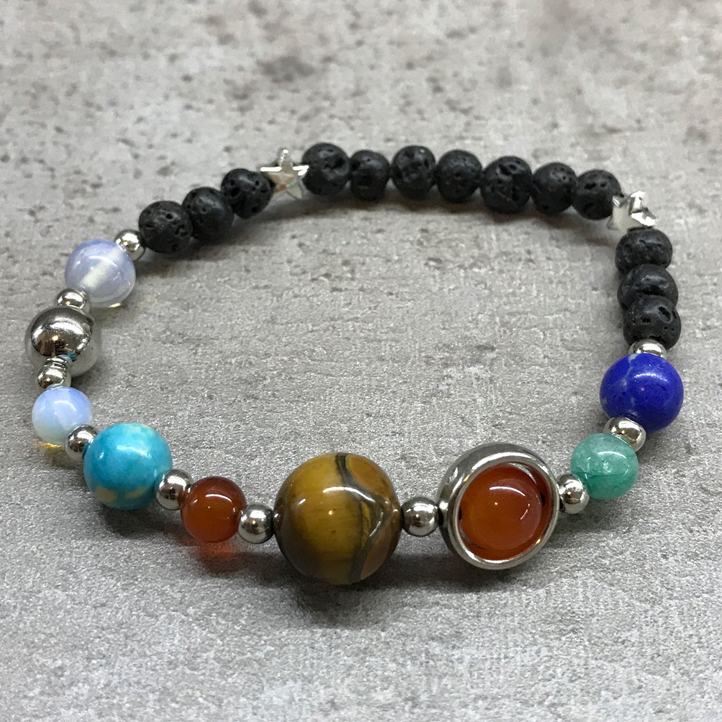 Lava Stone Bracelet - Silver Solar System