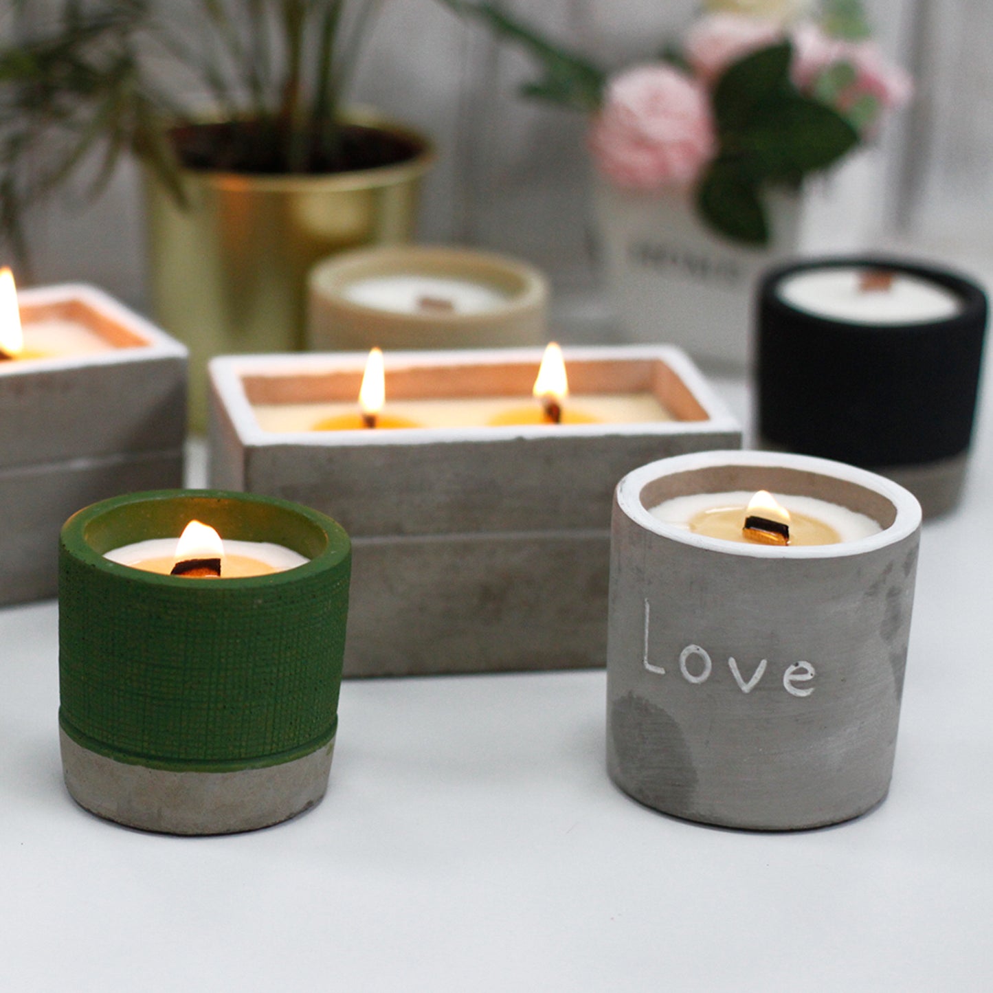 Pot Concrete Soy Woodwick Candle - Black - Brandy Butter