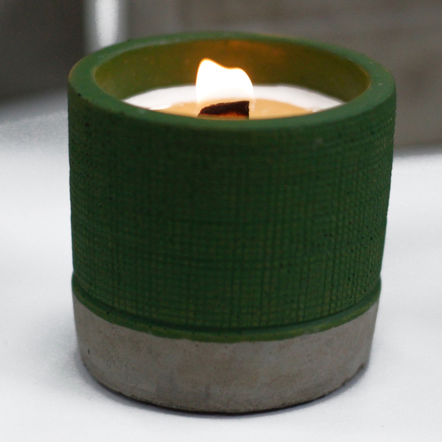 Pot Concrete Soy Woodwick Candle - Green - Sea Moss & Herbs