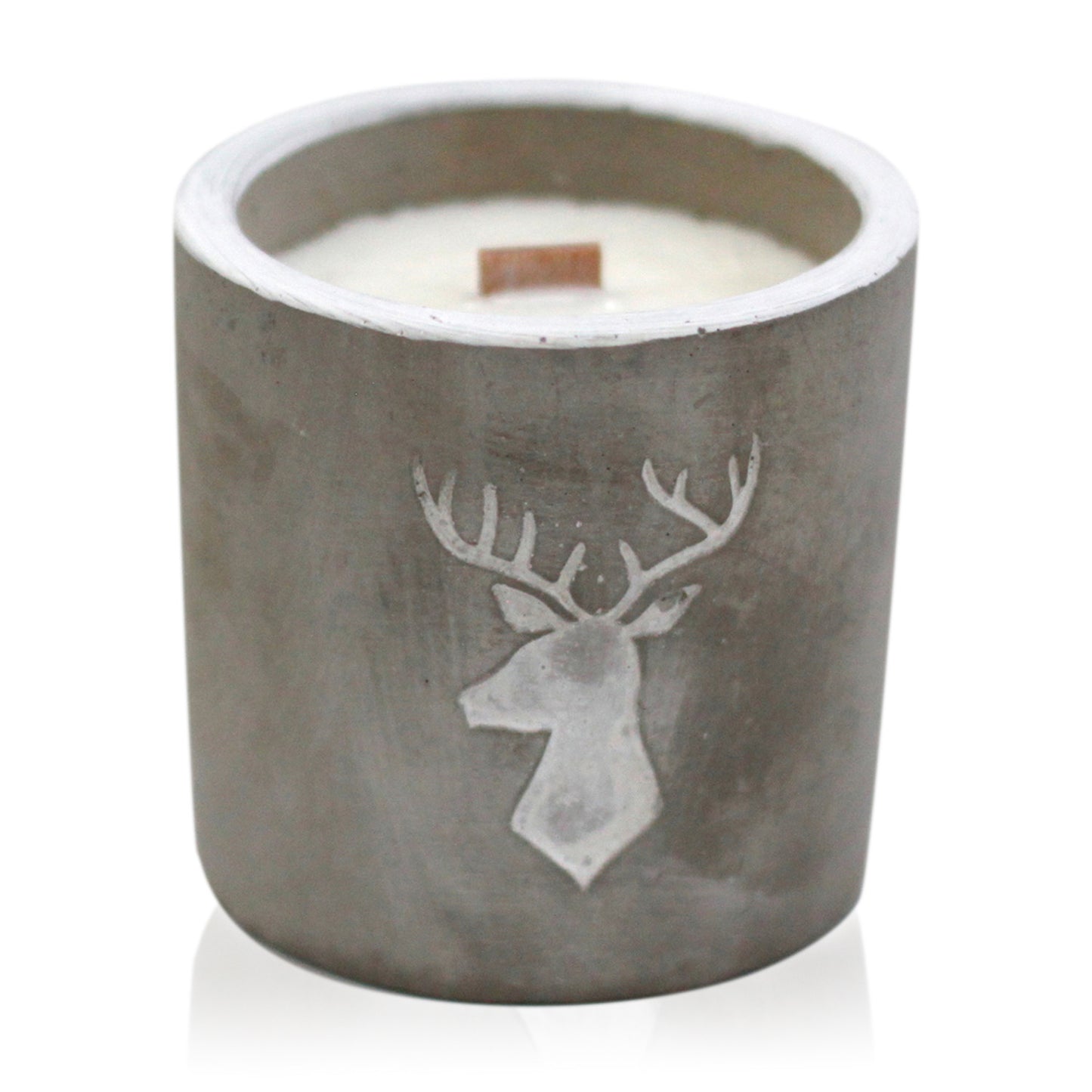 Medium Concrete Soy Woodwick Candle - Stag Head - Whiskey & Woodsmoke