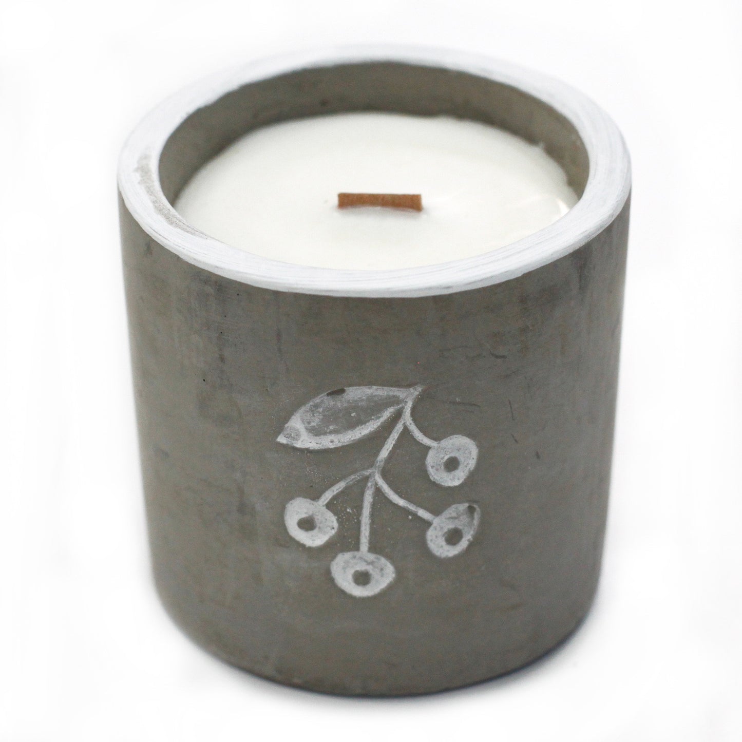 Medium Concrete Soy Woodwick Candle - Berrys - Juniper & Sweet Gin