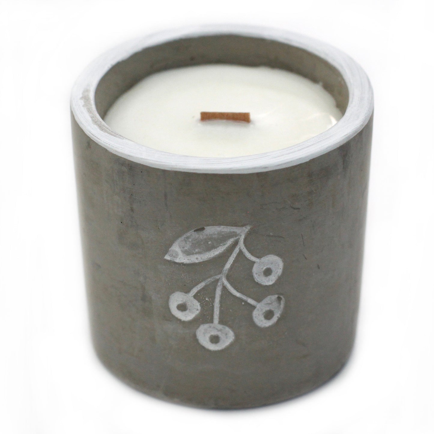 Medium Concrete Soy Woodwick Candle - Berrys - Juniper & Sweet Gin