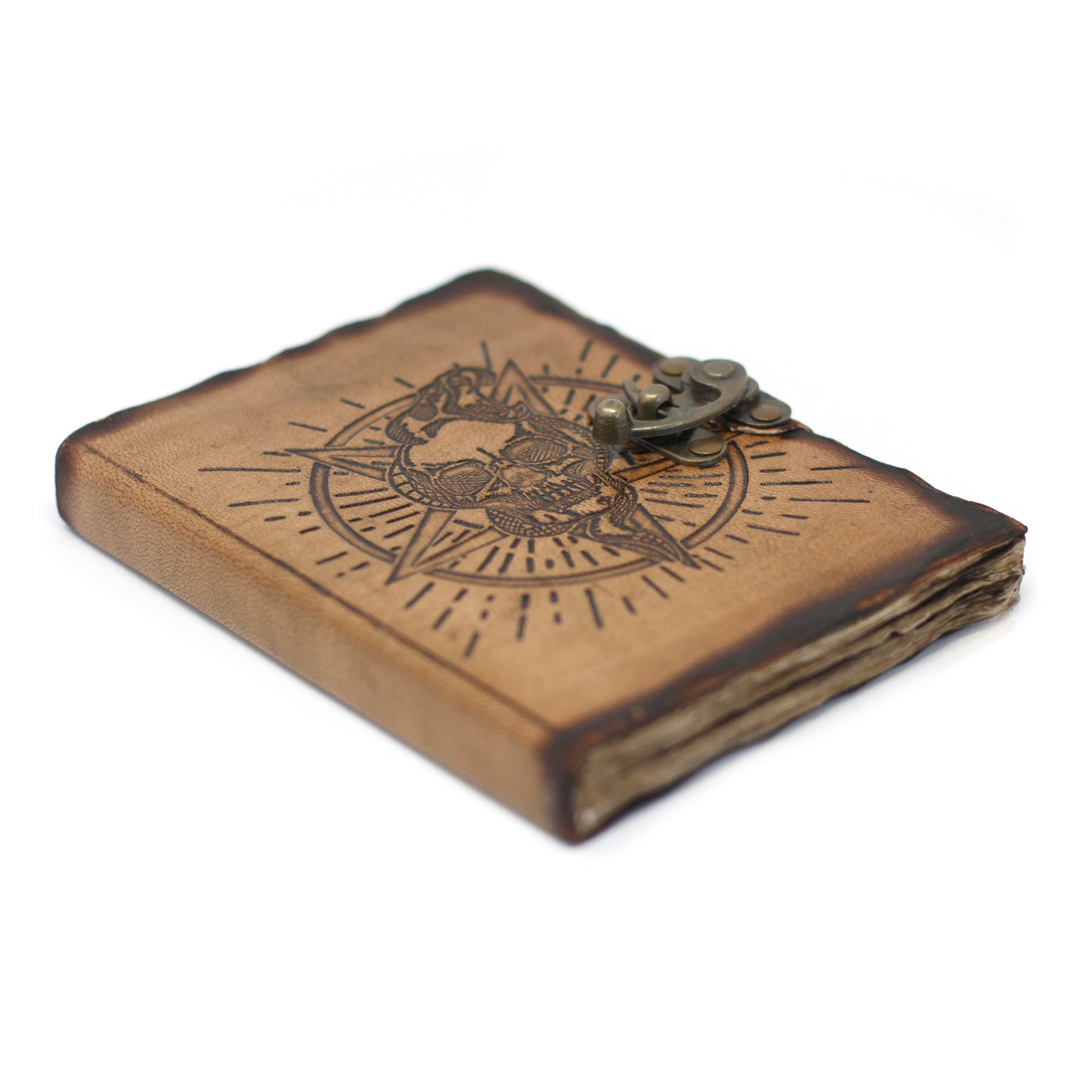 Leather Pentagon & Skull with Burns Detail Notebook (160 Pages)