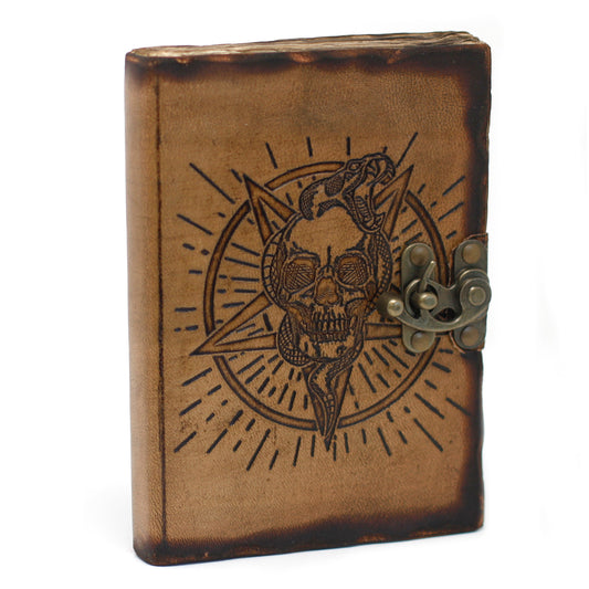 Leather Pentagon & Skull with Burns Detail Notebook (160 Pages)