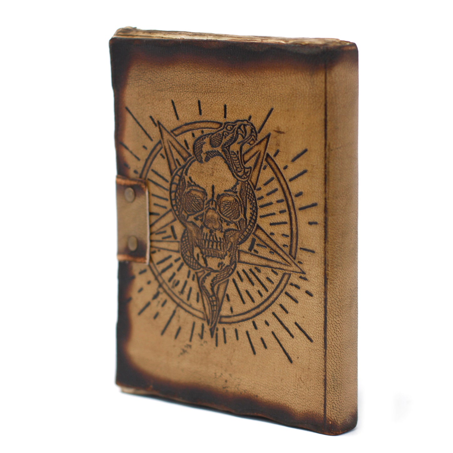 Leather Pentagon & Skull with Burns Detail Notebook (160 Pages)