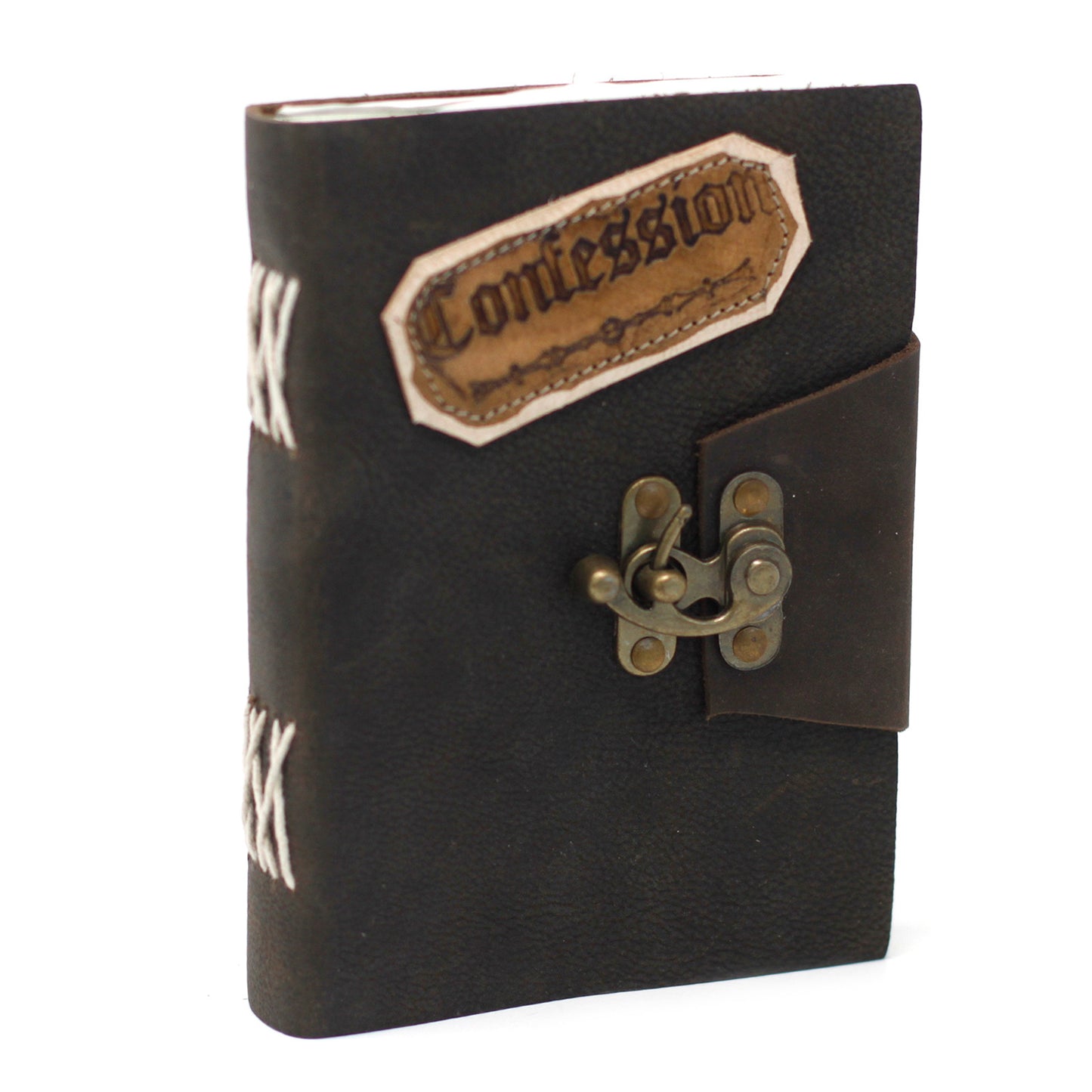 Leather Black Confessions with Lock Notebook (200 Pages)