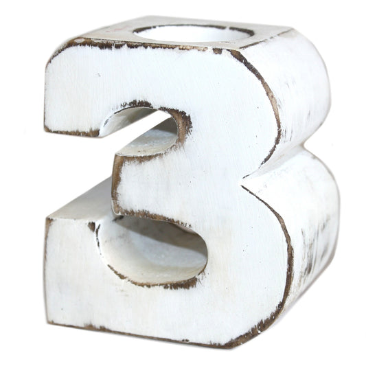 Wooden Birthday Number Tealight Holder - No.3