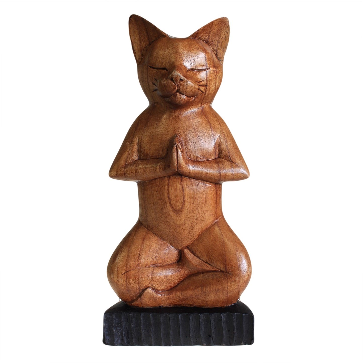 Handcarved Yoga Cat - Lotus