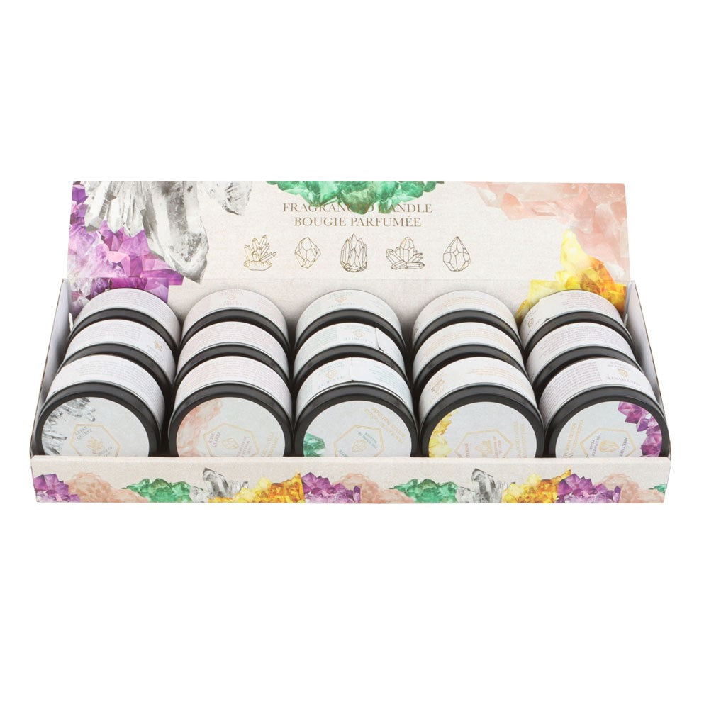 Black Tea Vetiver Tin Candle with Fluorite Crystals - 8cm