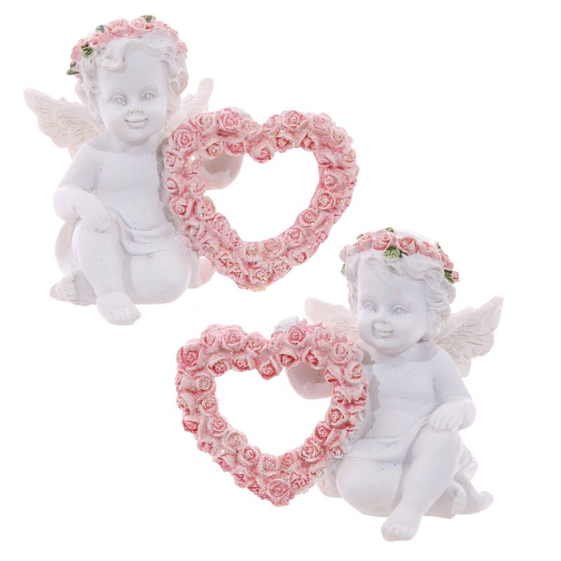 Cherub with Pink Rose Heart