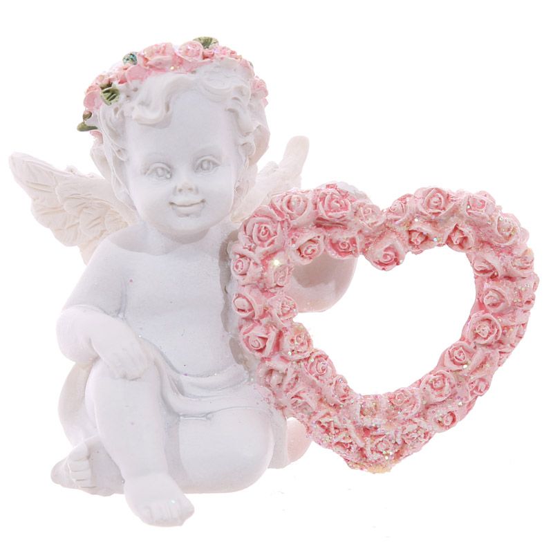 Cherub with Pink Rose Heart