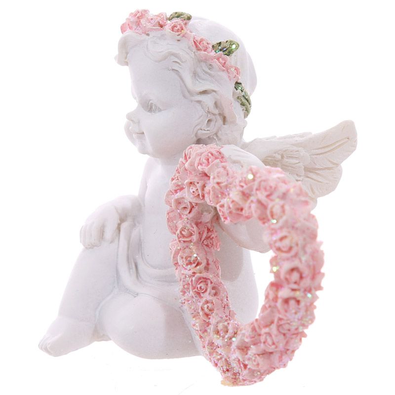 Cherub with Pink Rose Heart