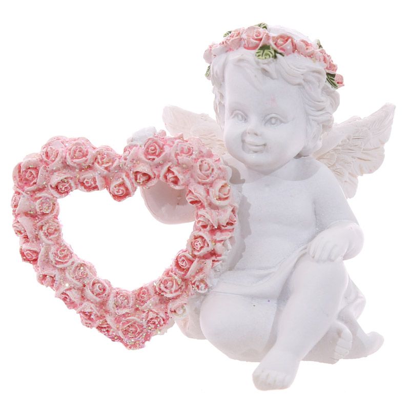 Cherub with Pink Rose Heart