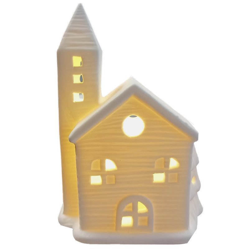 Ceramic House Christmas Ornament - LED