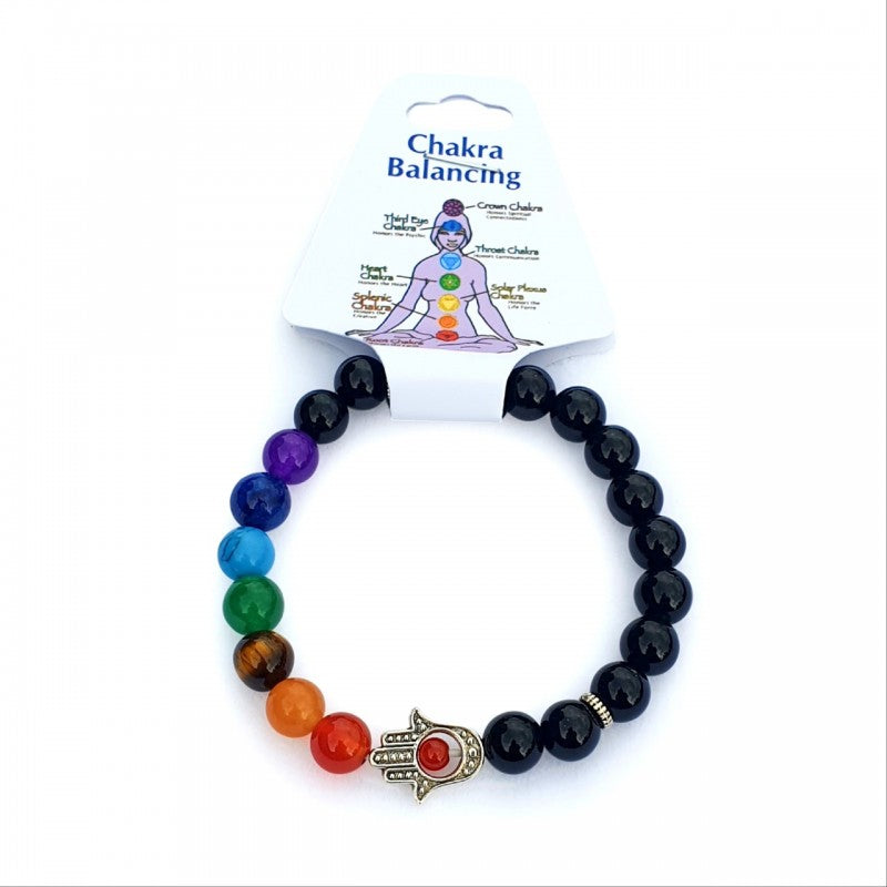 Chakra & Agate Ball Bracelet with Hamsa Hand