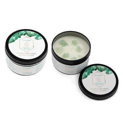 Black Tea Vetiver Tin Candle with Fluorite Crystals - 8cm