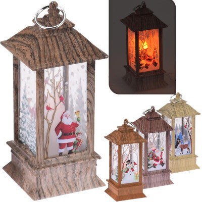 Wood Style Christmas Lantern with LED (13cm)