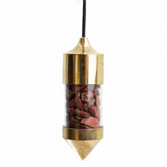 Red Jasper Gemstone Capsule Pendulum (Gold)