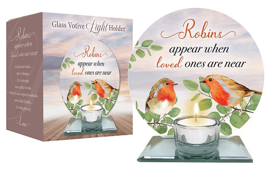 Robins Appear Glass Votive Tealight Holder