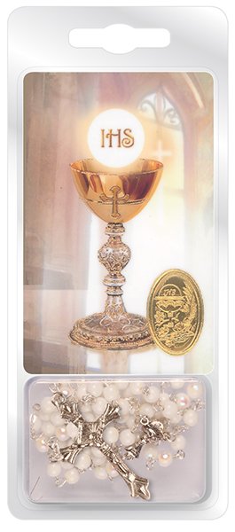 White Acrylic Rosary Beads with Prayer Card