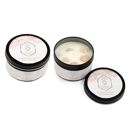 Rose & Eucalyptus Tin Candle with Rose Quartz Crystals - 8cm