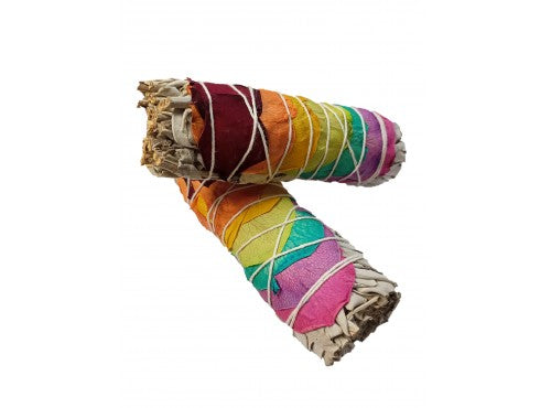 White Sage Smudge Stick with Chakra Petals (4" Stick)