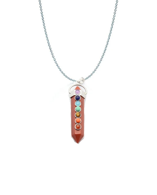 Red Jasper Point with Chakra Gemstone Pendant