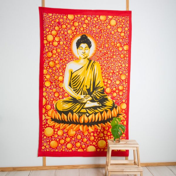 Red/Orange Buddah Cotton Tapestry (210 x 130 cm)