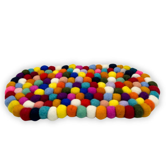 Felt Ball Oval Centre Mat - 38x18cm Multi Colour