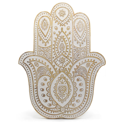 Mango Wood Hamsa Wall Plaque - Whitewash 52 cm