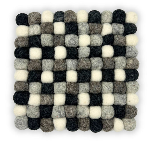 Felt Ball Square Placemat - 20cm Multi  Grey Colour