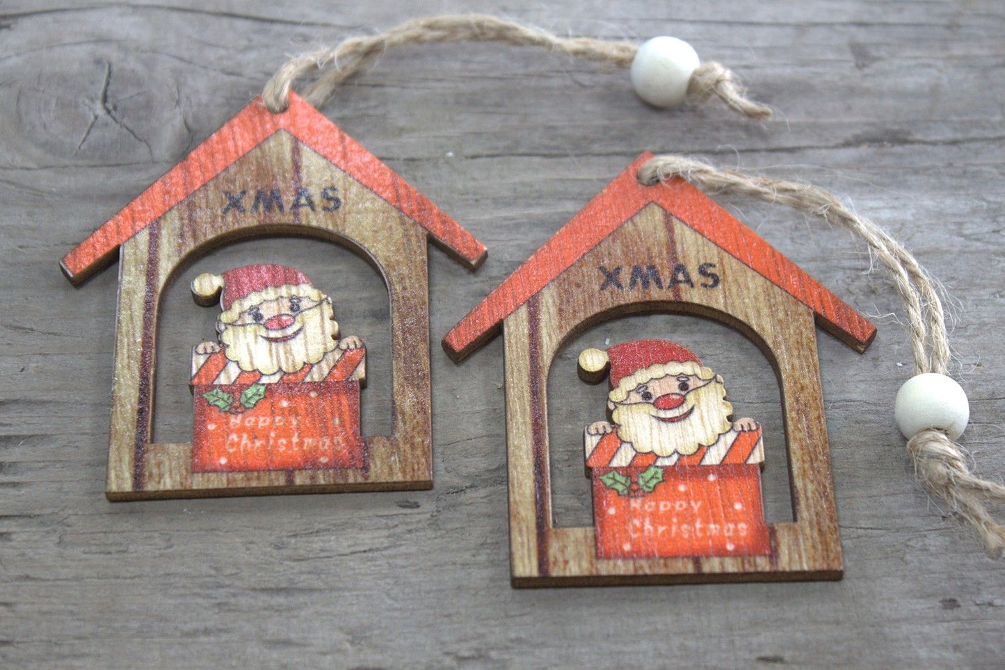 Christmas Wooden Craft Decoration - Xmas Santa Gift (Pack of 2)
