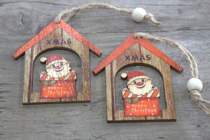 Christmas Wooden Craft Decoration - Xmas Santa Gift (Pack of 2)