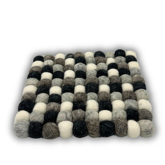 Felt Ball Square Placemat - 20cm Multi  Grey Colour